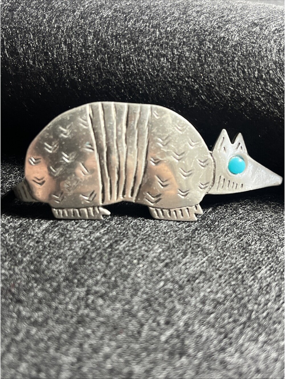 Vintage JJ Jonette 1988 Armadillo  Pewter Turquoise Eye Southwestern Trinket